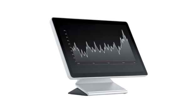 modern övervaka silver- ram visning linje Graf isolerat på genomskinlighet bakgrund teknologi företag data analys digital skärm professionell rena design png