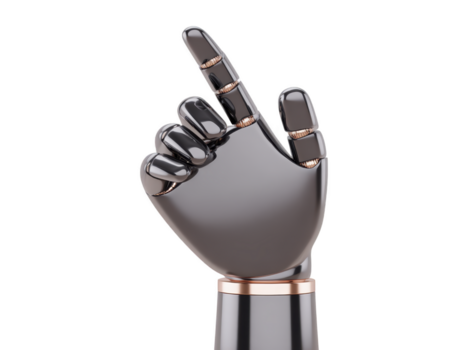 robot hand metallisk trogen pekande uppåt isolerat på genomskinlighet bakgrund artificiell intelligens teknologi innovation modern elegant design png