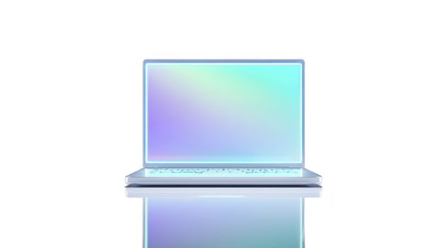 computador portátil computador com brilhando pastel gradiente tela, moderno digital dispositivo, minimalista estilo, isolado em transparência fundo, futurista e criativo tecnologia conceito png