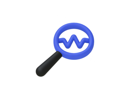 blå förstorande glas med svart hantera och vågig linje inuti, symboliserar Sök, analys, och data utforskning, isolerat på transparent bakgrund png