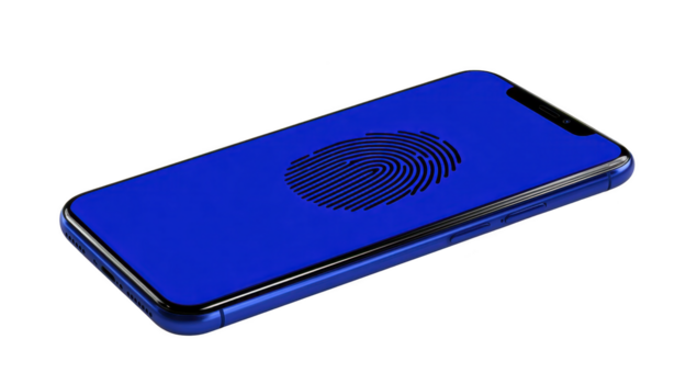 Smartphone blue fingerprint security technology mobile device screen digital modern isolated touch authentication communication electronic portable wireless display password unlock futuristic png