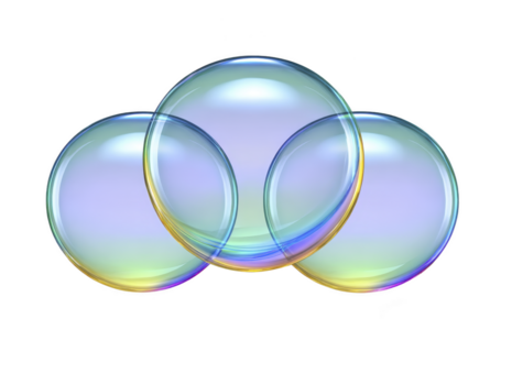 Transparent soap bubble floating iridescent round shiny delicate overlapping clean isolated whimsical with light reflection and soft pastel colors png