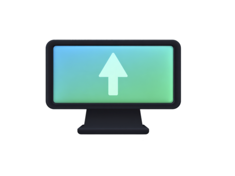 computer tenere sotto controllo schermo caricare freccia tecnologia digitale Schermo icona simbolo moderno computer tenere sotto controllo con raggiante pendenza schermo e verso l'alto freccia icona che rappresentano digitale caricare o dati trasferimento png