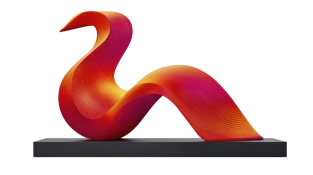 astratto scultura moderno arte arancia rosso pendenza liscio curva dinamico elegante creativo isolato su trasparenza sfondo. Questo opera d'arte evoca senso di movimento e raffinatezza png