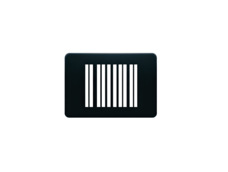 Black barcode icon, isolated on transparent background, features vertical lines in rectangular shape, symbolizing data, identification, and technology for retail or inventory systems png