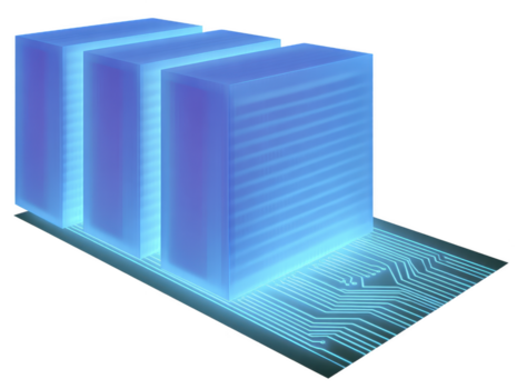 futurista brilhando servidor prateleira digital dados armazenamento azul néon luz tecnologia conceito moderno o circuito borda inovação abstrato Alto tecnologia cyber rede png