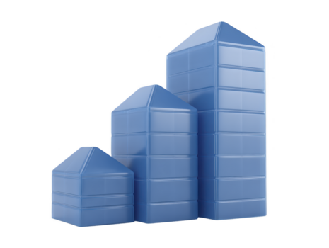 Blau geometrisch Gebäude Blöcke, drei gestapelt Formen, modern minimal Stil, isoliert auf Transparenz Hintergrund, symbolisieren Wachstum und Fortschritt png