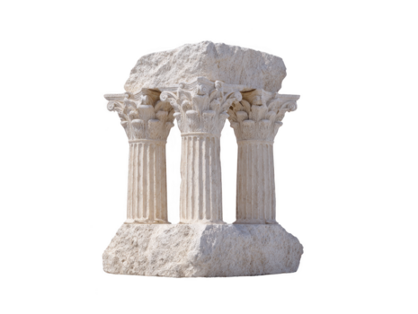 antico pietra colonne con corinzio capitali e Esposto alle intemperie struttura, evocando senso di storia e classico architettura, isolato su trasparenza sfondo png