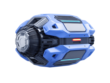 futurista azul mecânico dispositivo com brilhando luzes, metálico textura, e sci fi projeto, evoca avançado tecnologia e inovação, isolado em transparência fundo png