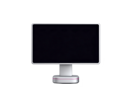 moderno computador monitor com em branco Preto tela, minimalista projeto, prata quadro, e vermelho sotaque em base, isolado em transparente fundo, tecnologia conceito png