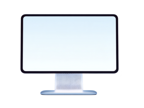 moderno computador monitor com em branco branco tela, minimalista projeto, prata ficar em pé, isolado em transparente fundo, adequado para tecnologia, área de trabalho, ou escritório conceitos png