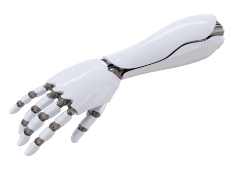 futurista robótico brazo con pulcro blanco diseño, avanzado artificial inteligencia tecnología, y mecánico mano, simbolizando innovación y Progreso en robótica png