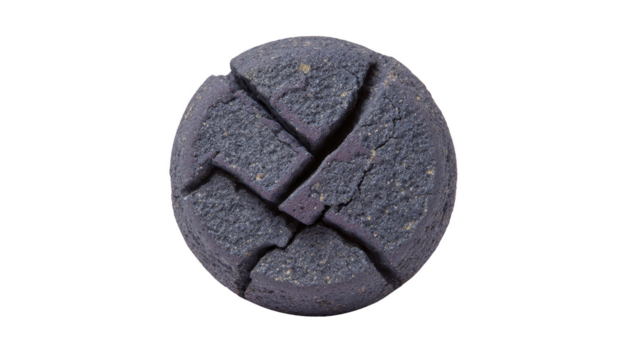 Cracked round purple cookie with rough texture, isolated on transparency background, showing unique pattern and rustic appearance, perfect for bakery or dessert concepts png