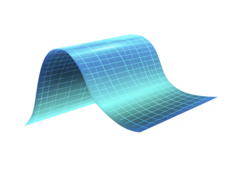 Curved blue grid surface, digital 3D illustration with glowing effect, abstract futuristic design, technology concept, smooth lines, modern background, creative visualization png