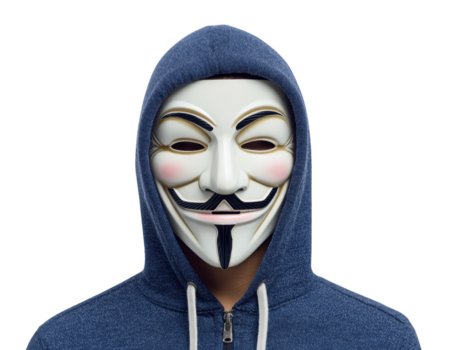 anônimo pessoa vestindo branco mascarar e azul capuz, misterioso expressão, isolado em transparente fundo, conceito do segredo, privacidade, e cyber segurança png