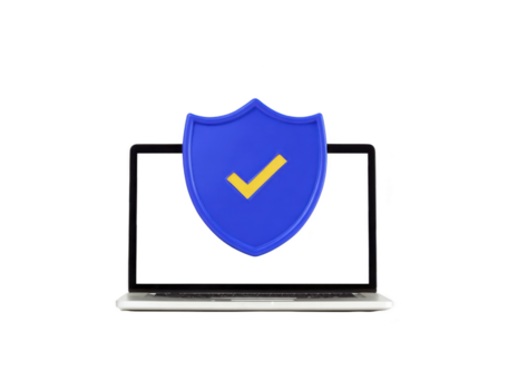 blu scudo giallo segno di spunta il computer portatile sicurezza informatica dati protezione Internet sicurezza sicuro tecnologia digitale in linea sicurezza fiducia vita privata garanzia moderno computer Rete fiducia crittografia png