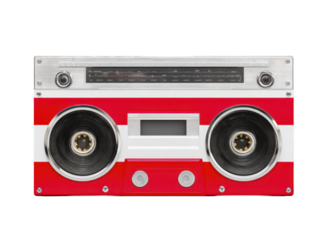 retrò Radio cassetta giocatore con rosso e bianca disegno, Vintage ▾ Audio attrezzatura, nostalgico stile, isolato su trasparenza sfondo, classico musica dispositivo, analogico tecnologia png