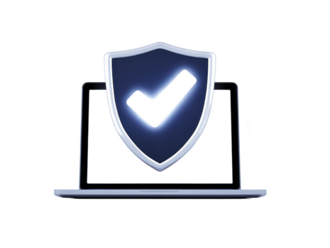 il computer portatile con scudo e dai un'occhiata marchio, simboleggiante sicurezza informatica, dati protezione, sicuro in linea accesso, e sicuro Internet navigazione per utenti e aziende png