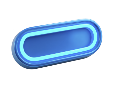 Blue neon oval button glowing border modern 3D design isolated on transparent background suitable for web interface digital banner or app icon futuristic and vibrant style png