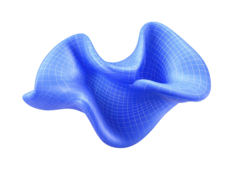 astratto blu 3d forma con liscio superficie e griglia linee, somigliante matematico onda o digitale scultura, isolato su trasparente sfondo, moderno e futuristico png