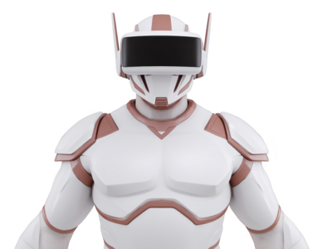 futurista robot en blanco y cobre armadura con virtual realidad auriculares, humanoide diseño, avanzado tecnología, aislado en transparente fondo, innovación concepto png