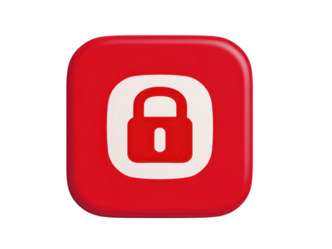 röd fyrkant knapp med avrundad hörn terar vit hänglås ikon i Centrum, symboliserar säkerhet, Integritet, och skydd, med modern och minimalistisk design png