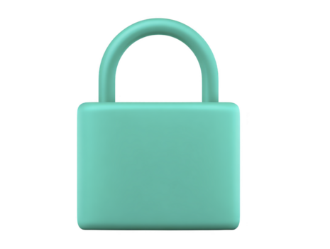 3D padlock security privacy protection teal minimal isolated digital safety closed modern simple lock object technology access password safeguard secure icon symbol plastic cartoon design element png