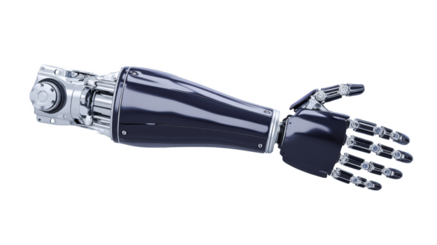 futurista robótico brazo con metálico y negro componentes, exhibiendo avanzado mecánico diseño y articulado dedos para preciso movimiento y funcionalidad png