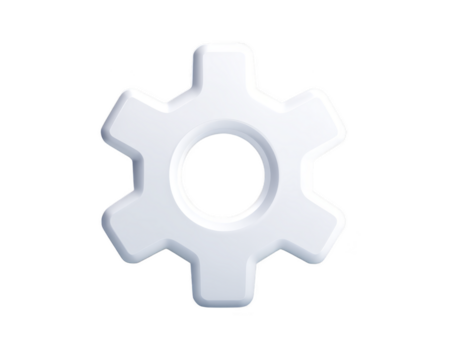 vit redskap ikon med sex tänder och ihålig Centrum, symboliserar inställningar eller mekanisk justering, isolerat på genomskinlighet bakgrund med slät kanter och subtil skuggor png