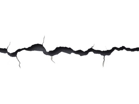 spricka i betong yta med ojämn kanter och grov textur, isolerat på transparent bakgrund, som visar skada och ha på sig i byggnad material png