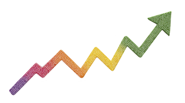 Aumentar seta com colorida gradiente e binário código textura simbolizando crescimento e progresso dentro tecnologia e dados análise png