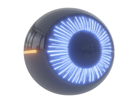 Futuristic robotic eye with glowing blue light and sleek metallic surface, symbolizing advanced technology and artificial intelligence innovation png