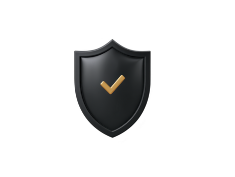 zwart schild met gouden controleren Mark symboliseert veiligheid en bescherming, glanzend oppervlakte reflecterend licht, geïsoleerd Aan transparant achtergrond voor digitaal gebruik png