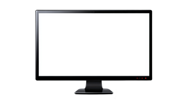 Preto computador monitor com em branco branco tela isolado em transparente fundo, moderno plano exibição para digital conteúdo e tecnologia usar png