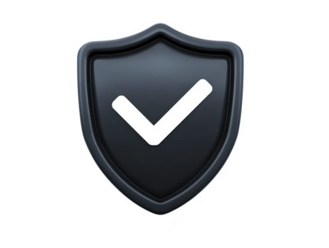 Dark shield icon with check mark symbol representing security and protection concept in modern design png