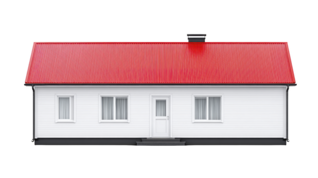 vit hus med röd tak och skorsten, terar tre fönster och central dörr, isolerat på genomskinlighet bakgrund med rena modern design och enkel arkitektur png