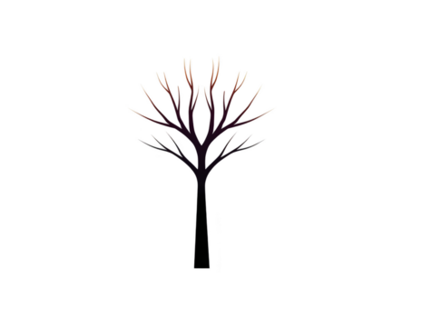 Bare tree illustration with dark trunk and thin branches, highlighted by subtle orange and yellow tips, isolated on transparent background, evokes autumn and minimalistic, calm mood png