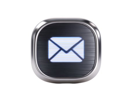 Envelope icon digital button metallic frame glowing mail symbol modern communication email technology user interface isolated transparency background png