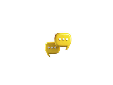 Yellow chat bubble icon with three dots, symbolizing online messaging, communication, and conversation, isolated on transparent background, modern and minimalistic style png