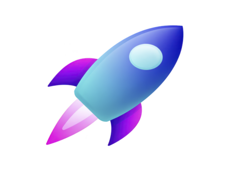 Rocket icon blue and purple gradient modern style isolated on transparent background symbolizing innovation startup technology and progress with playful and futuristic feel png