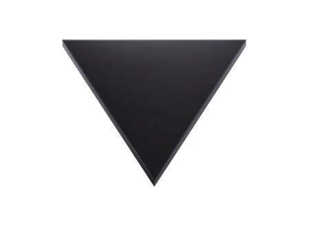 Black downward triangle geometric shape glossy surface modern design minimal style isolated on transparency background abstract symbol simple clean lines contemporary art bold graphic png