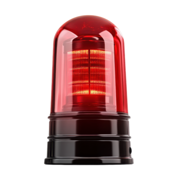 ljus röd nödsituation ljus spinning atop en svart bas i en mörkare miljö, belysande med brådskande karaktär och varning signaler, transparent bakgrund png