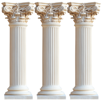Elegant columns showcasing intricate architectural design during daylight in a classic setting of ancient inspiration, Transparent Background png