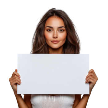 Model holds blank canvas with confidence in a bright, minimalist setting perfect for creative projects and promotions, Transparent Background png