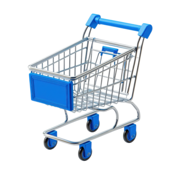 Miniature shopping cart displayed on a white background, ideal for children's play or store displays, highlighting its simple design and functionality, Transparent Background png