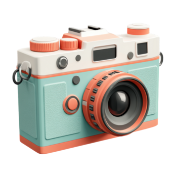 Vintage ▾ stile telecamera con luminosa colori e retrò design posto su un' semplice superficie per artistico Schermo, trasparente sfondo png