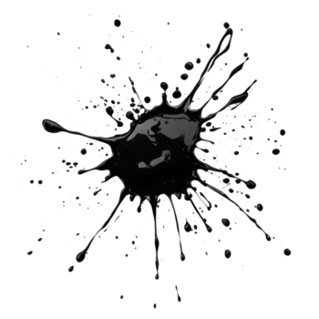 Black paint splash creating dynamic patterns on a clean white background in an artistic manner, Transparent Background png