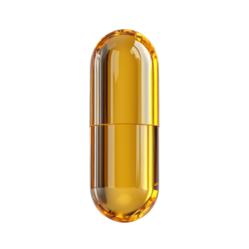 cápsula preenchidas com dourado líquido exibido contra uma avião fundo destacando Está suave textura e vibrante cor, transparente fundo png