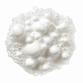 A cluster of white creamy foam bubbles with soft, fluffy texture and varying bubble sizes, isolated on transparent background. png