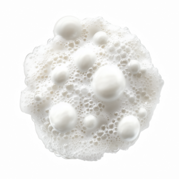 A cluster of soft white milk foam bubbles with smooth creamy texture and various bubble sizes, isolated on transparent background. png
